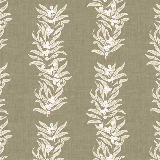 Vining Berries Wallpaper in Moss Green shown close up