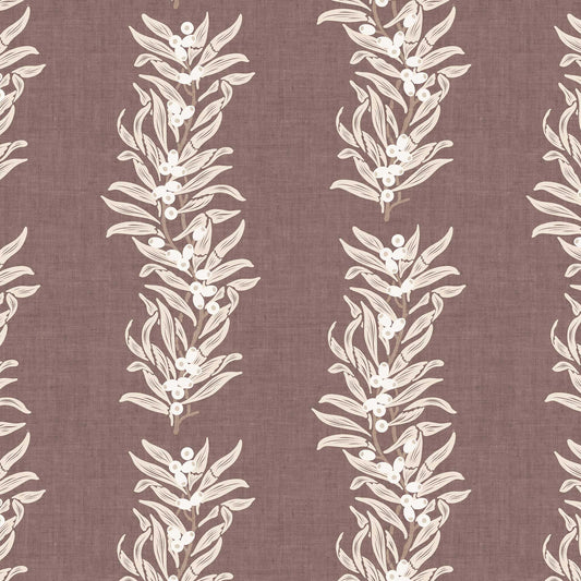Close up view of our Vining Berries Wallpaper in Old Burgundy