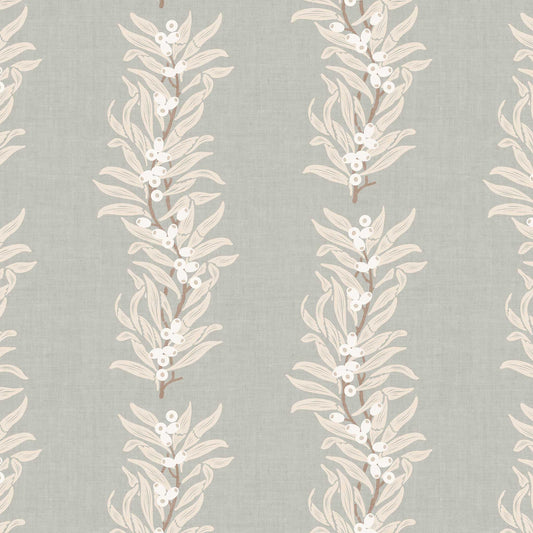 Closeup view of our Vining Berries Wallpaper in Cloudy Sea