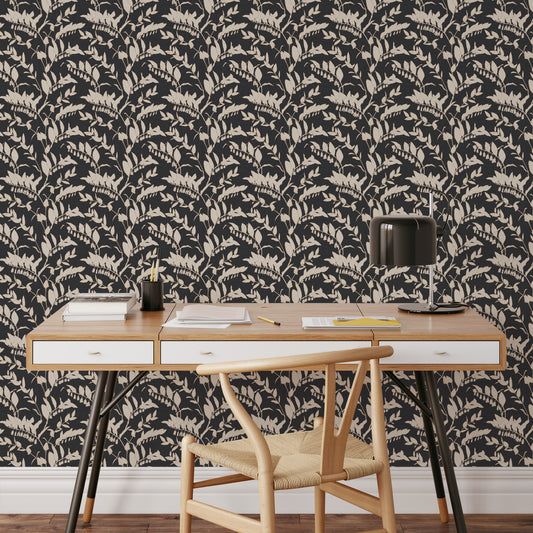 Vines Wallpaper in Charcoal adds an appreciation of understated chicness to any interior, offering a funky and moody essence to any space it graces. Its unassuming yet stylish design is perfect for those who value subtlety and sophistication.