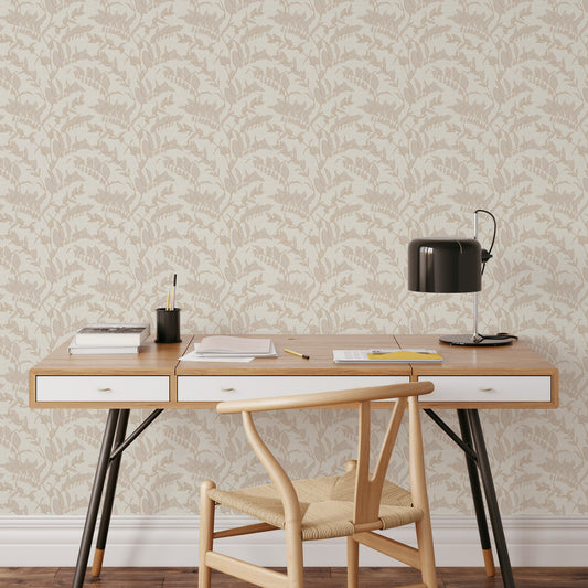 Vines Wallpaper in Soft Beige adds an appreciation of understated chicness to any interior, offering a funky and moody essence to any space it graces.