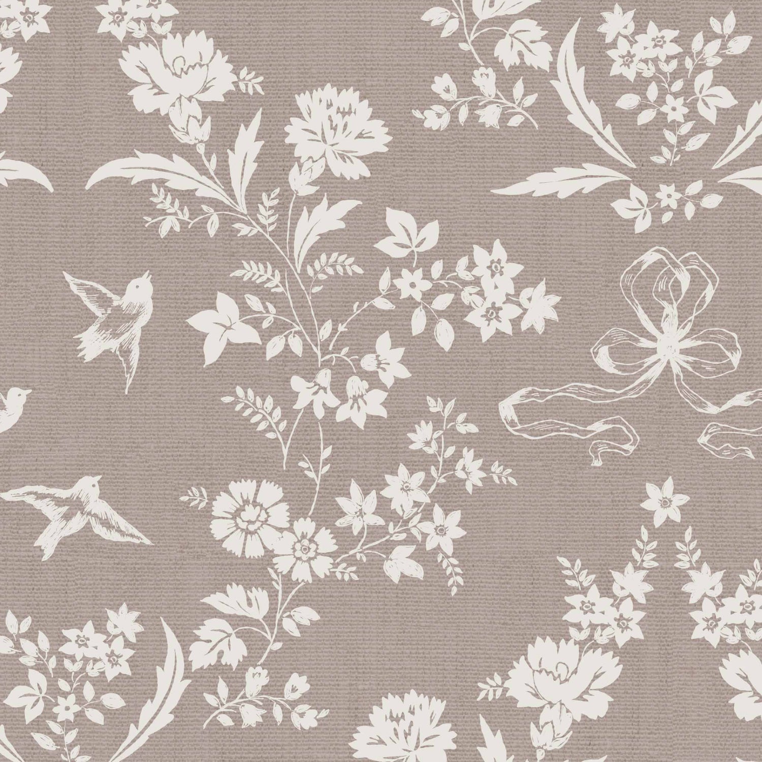 Coquette Vintage Garden Wallpaper in Dark Brown shown up close.