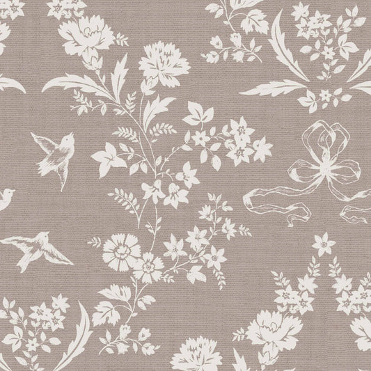 Coquette Vintage Garden Wallpaper in Dark Brown shown up close.