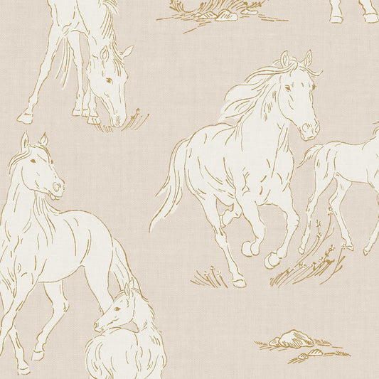 Closeup view of Vintage Charm Horses Wallpaper - Sand