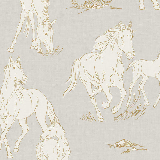 Closeup view of Vintage Charm Horses Wallpaper - Gray