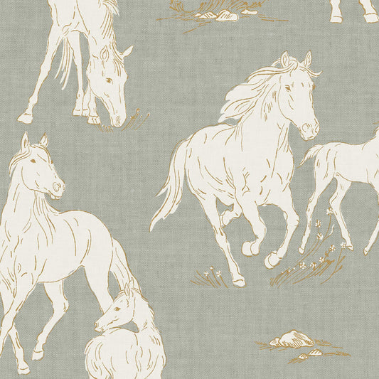 Closeup view of Vintage Charm Horses Wallpaper - Sage