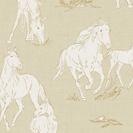 Closeup view of Vintage Charm Horses Wallpaper - Beige