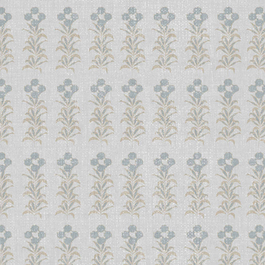 Stamped Garden Rows Wallpaper in French Blue shown up close.