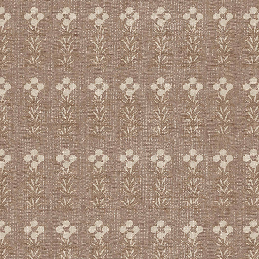 Stamped Garden Rows Wallpaper in Old Burgundy shown up close.