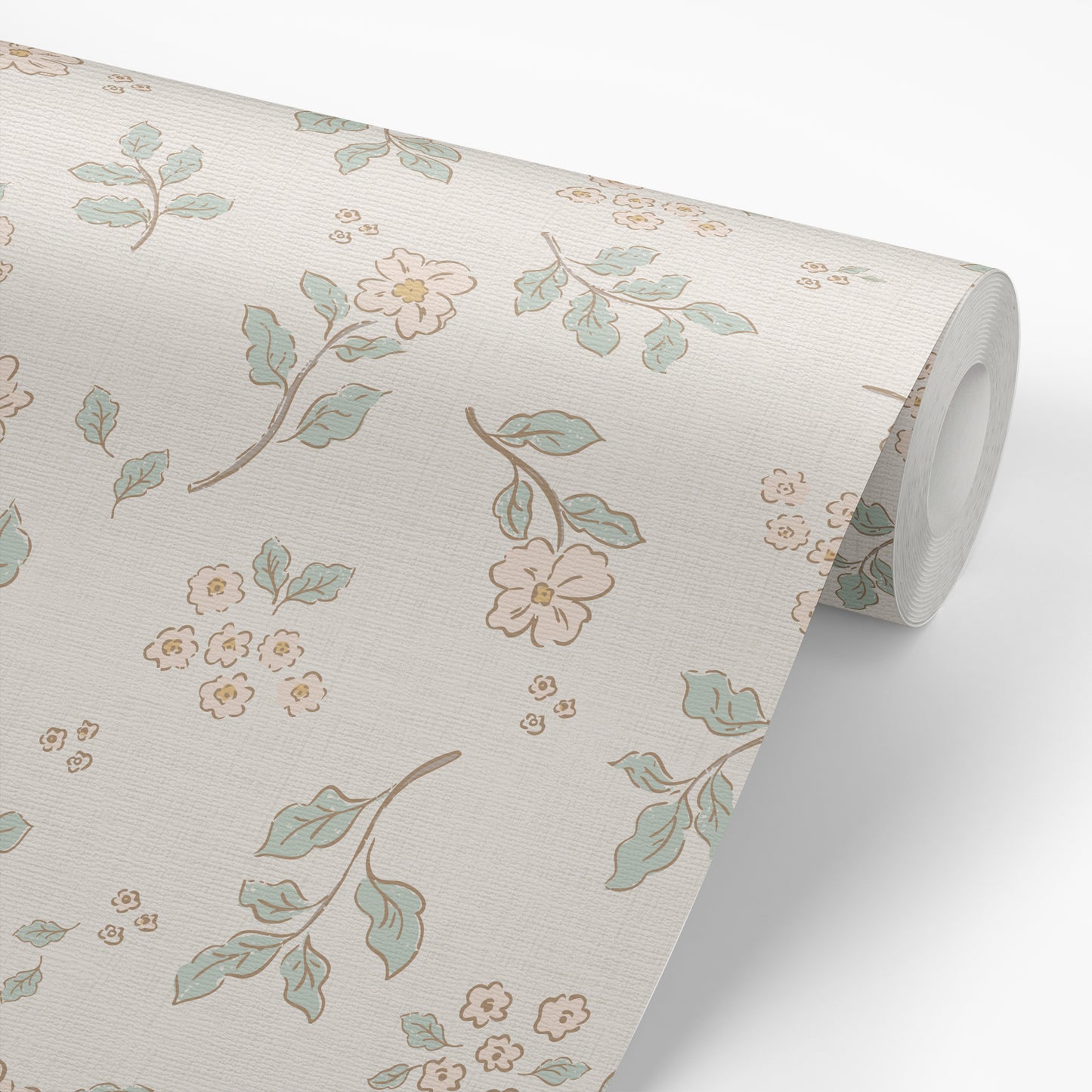 Vintage Serenity Wallpaper in Blush shown on a wallpaper roll.