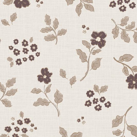 Vintage Serenity Wallpaper in Brown shown close up.