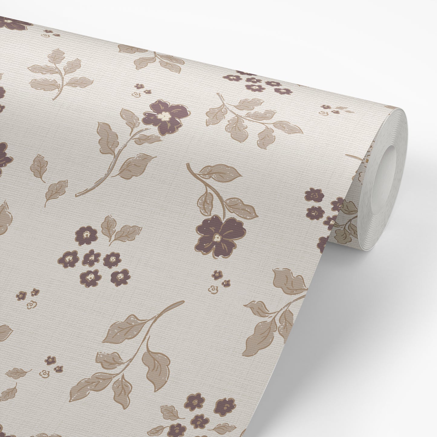 Vintage Serenity Wallpaper in Brown shown on a wallpaper roll.