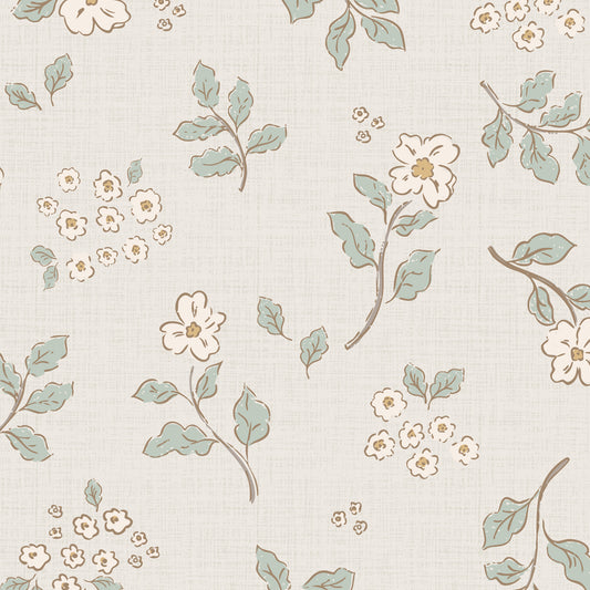 Vintage Serenity Wallpaper in Green shown close up.