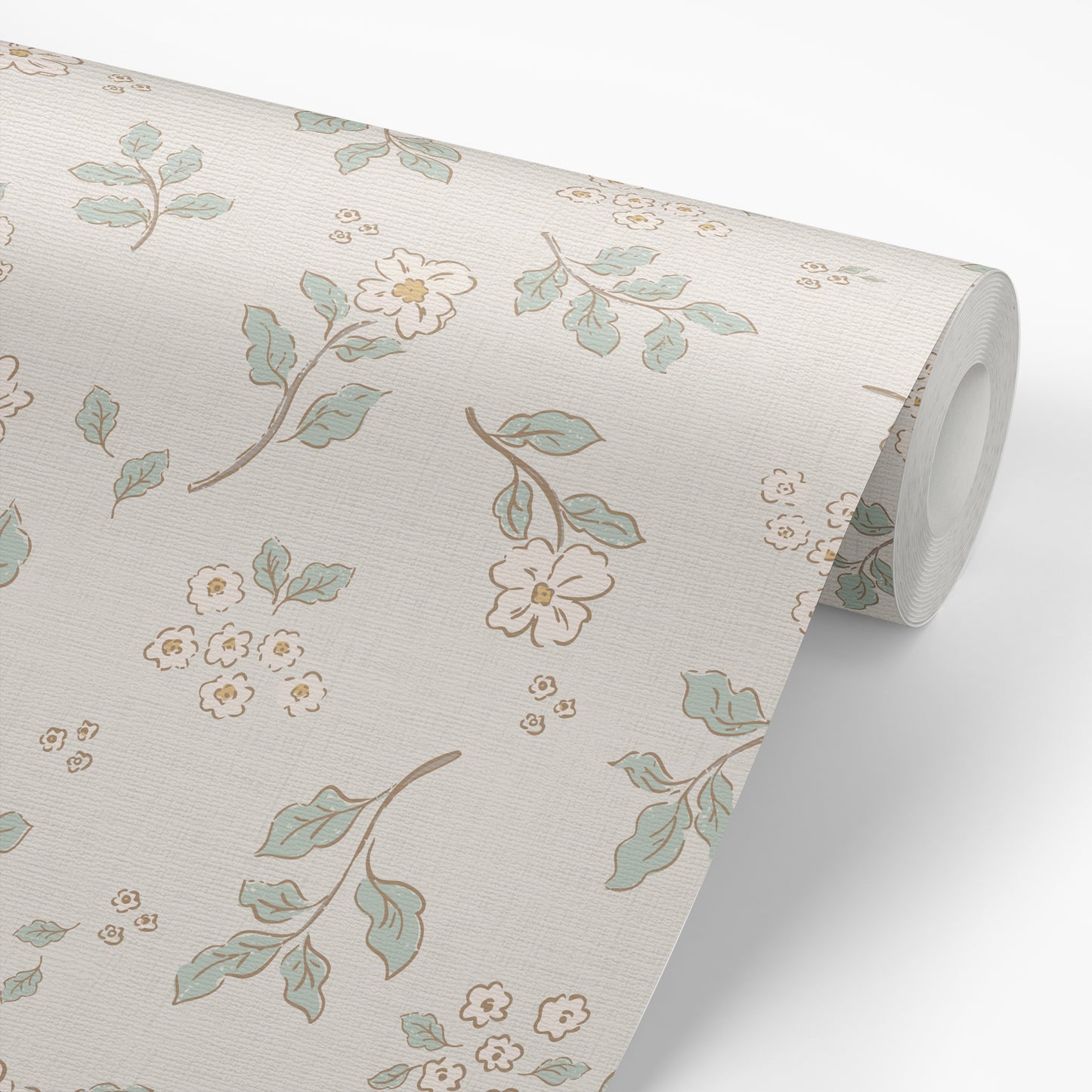 Vintage Serenity Wallpaper in Green shown on a wallpaper roll.