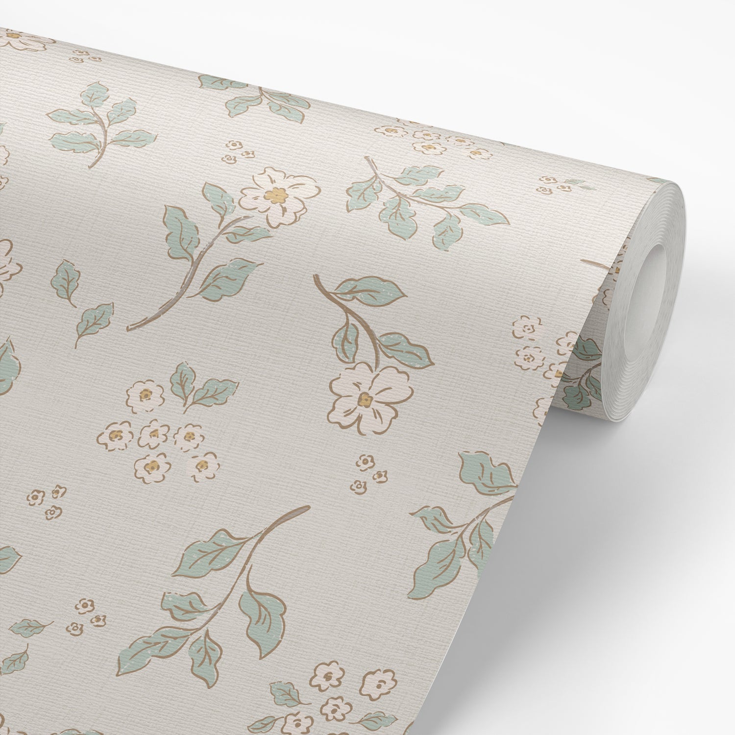 Vintage Serenity Wallpaper in Green shown on a wallpaper roll.