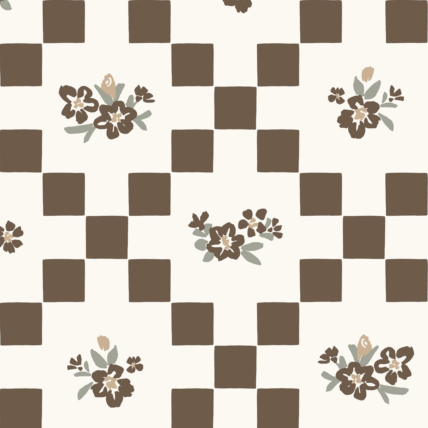 The Vintage Bloom Mosaic wallpaper in Brown shown close up.