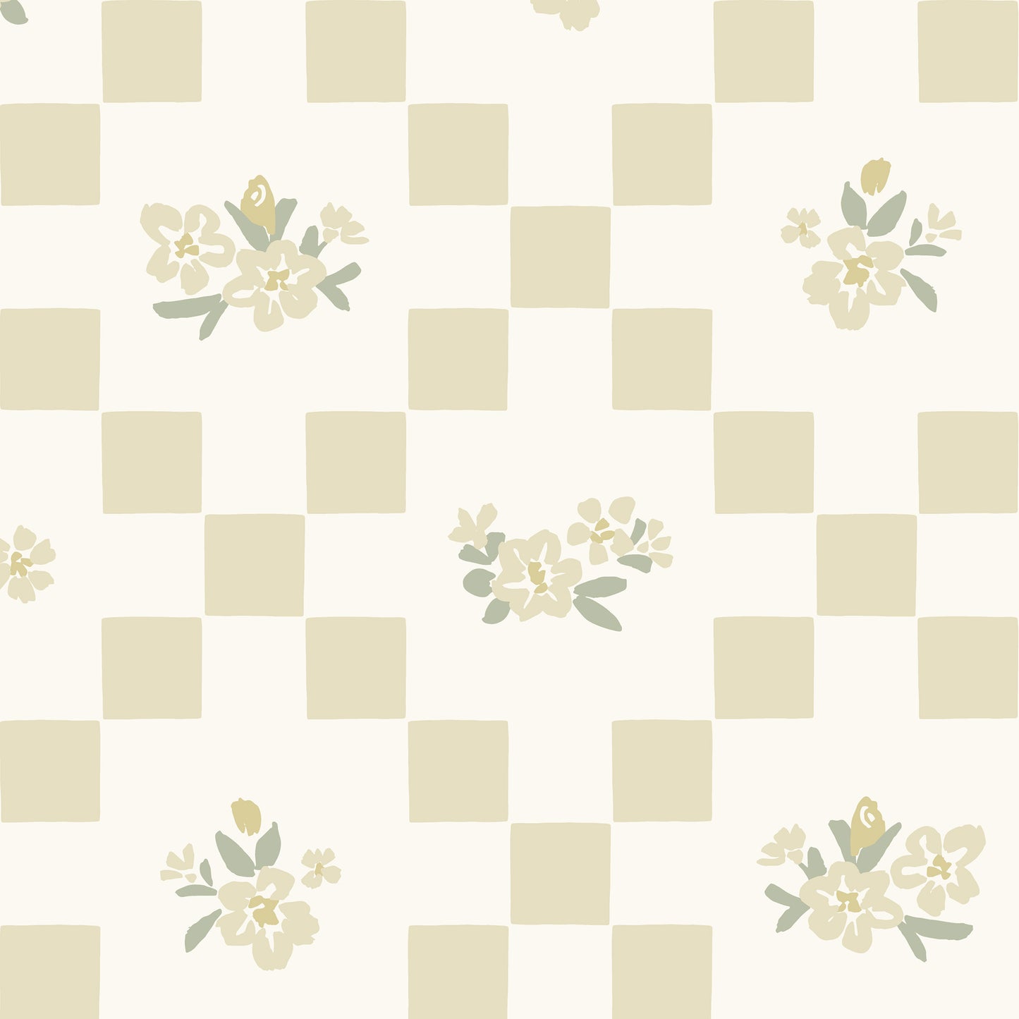 The Vintage Bloom Mosaic wallpaper in Butter cream shown close up.