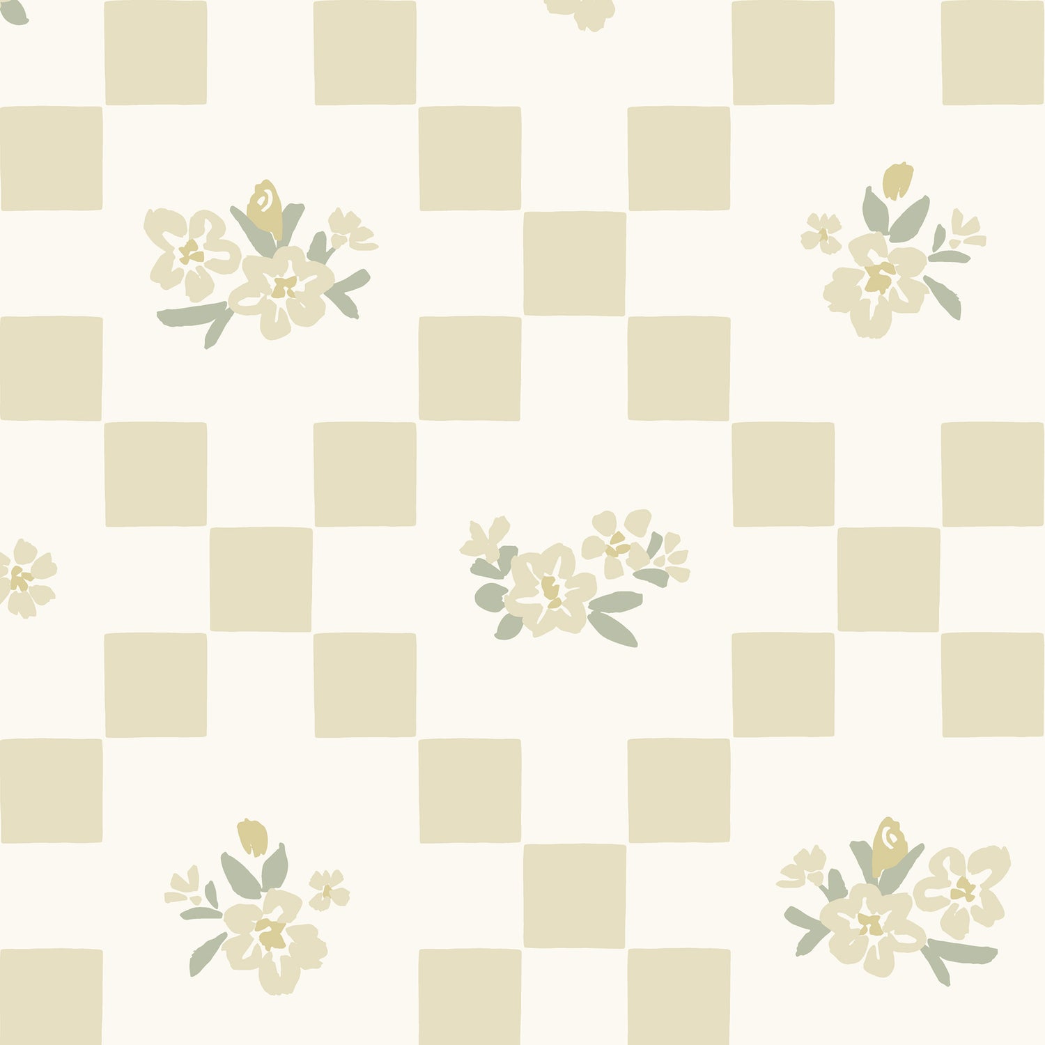 The Vintage Bloom Mosaic wallpaper in Butter cream shown close up.