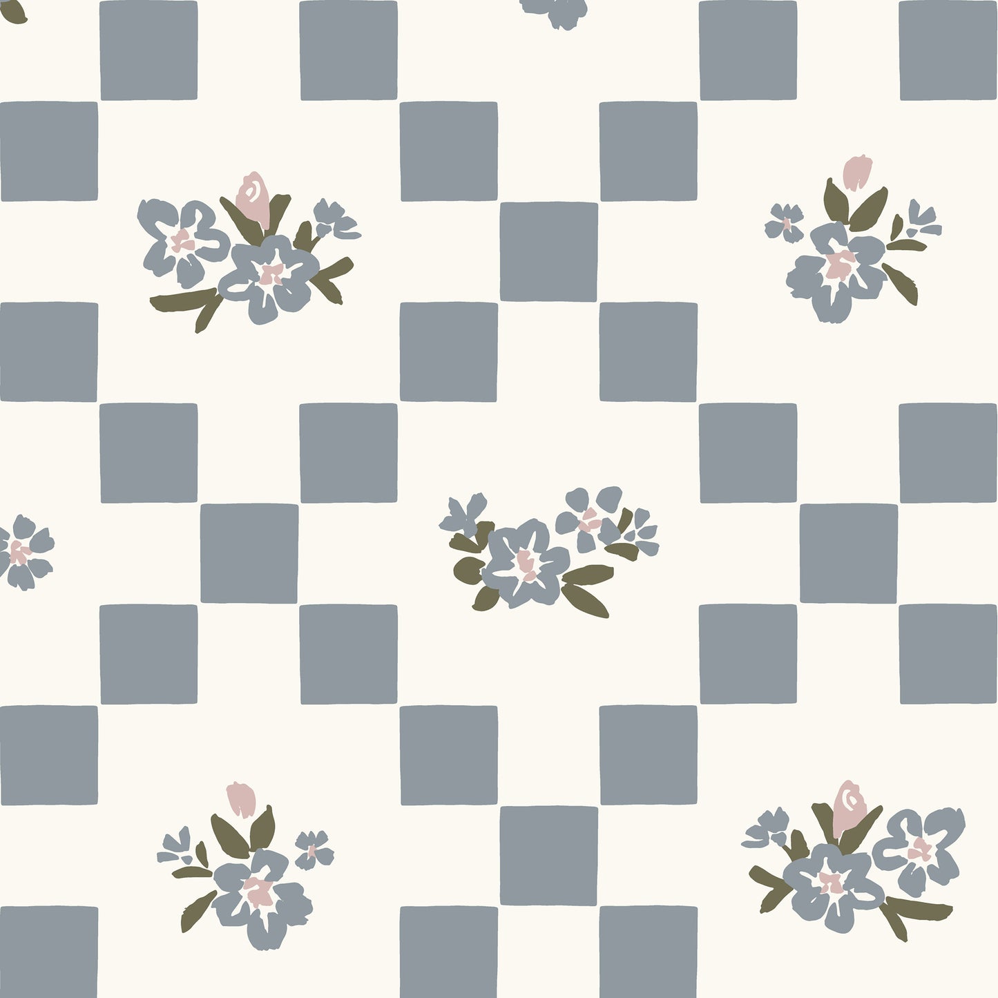 Vintage Bloom Mosaic Wallpaper in Dusty Blue shown close up.