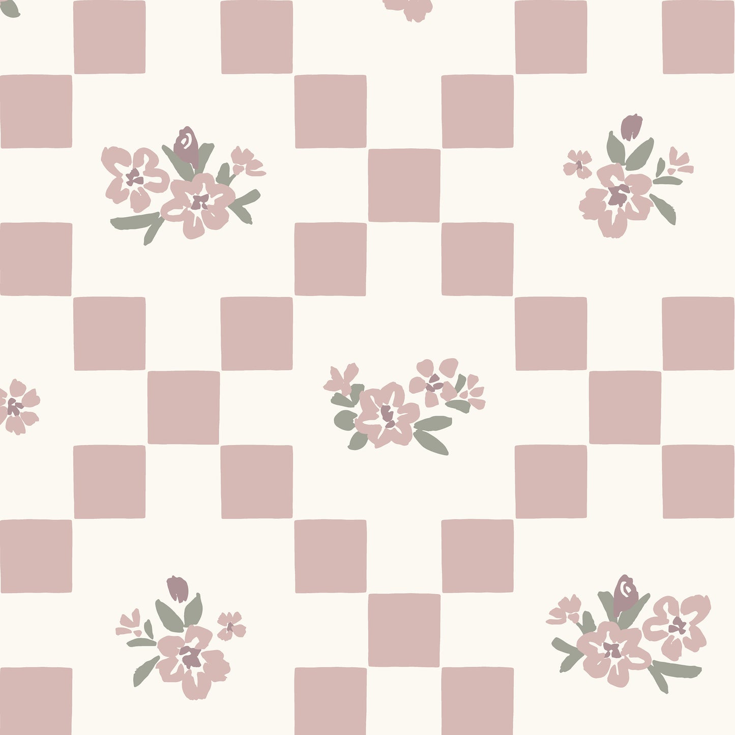 Vintage Bloom Mosaic Wallpaper in Dusty Pink shown close up.