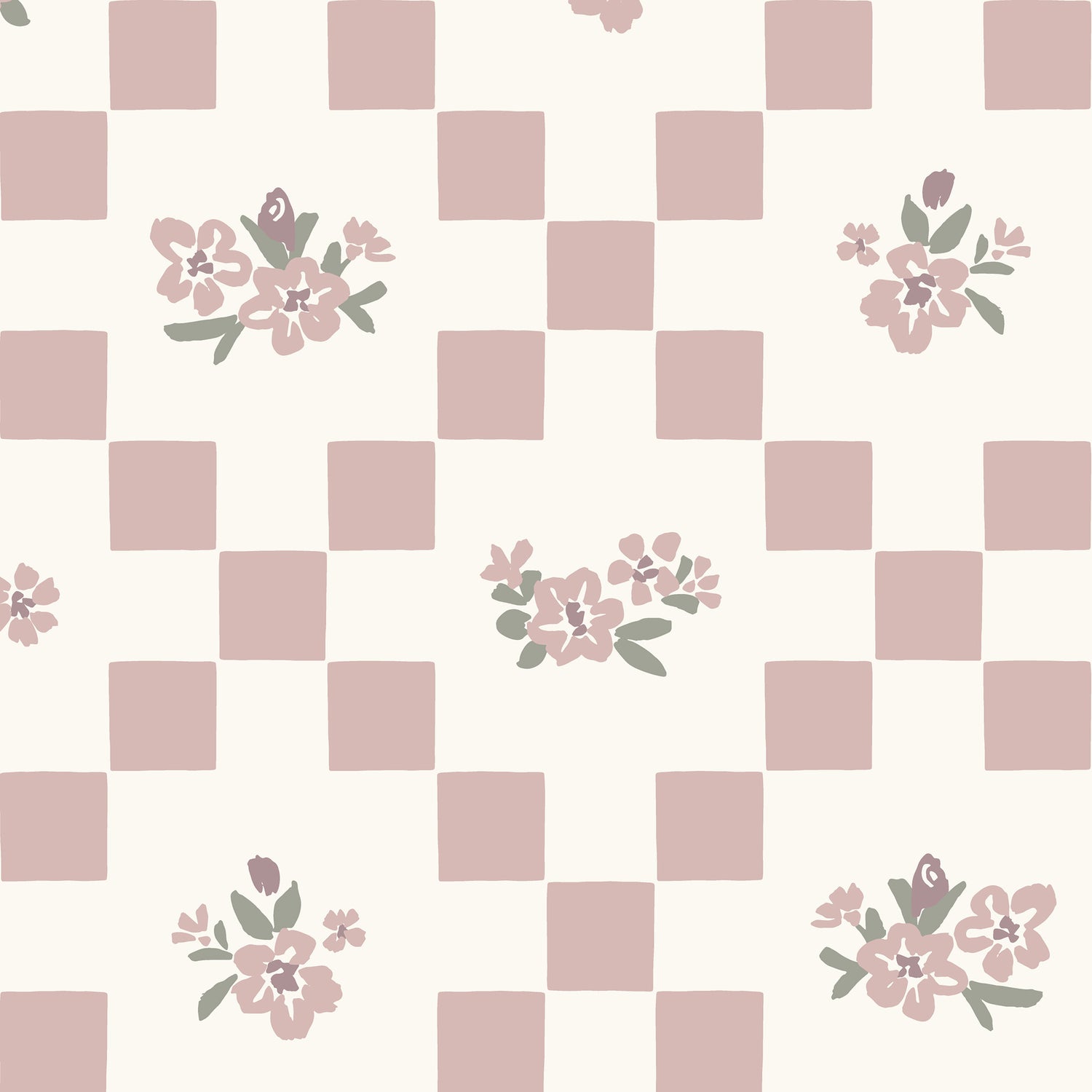 Vintage Bloom Mosaic Wallpaper in Dusty Pink shown close up.