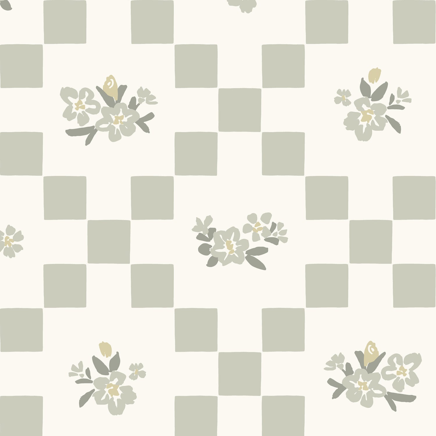 Vintage Bloom Mosaic Wallpaper in Minty Green shown close up.