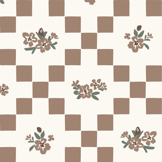 Vintage Bloom Mosaic Wallpaper in Mocha Mousse shown close up.