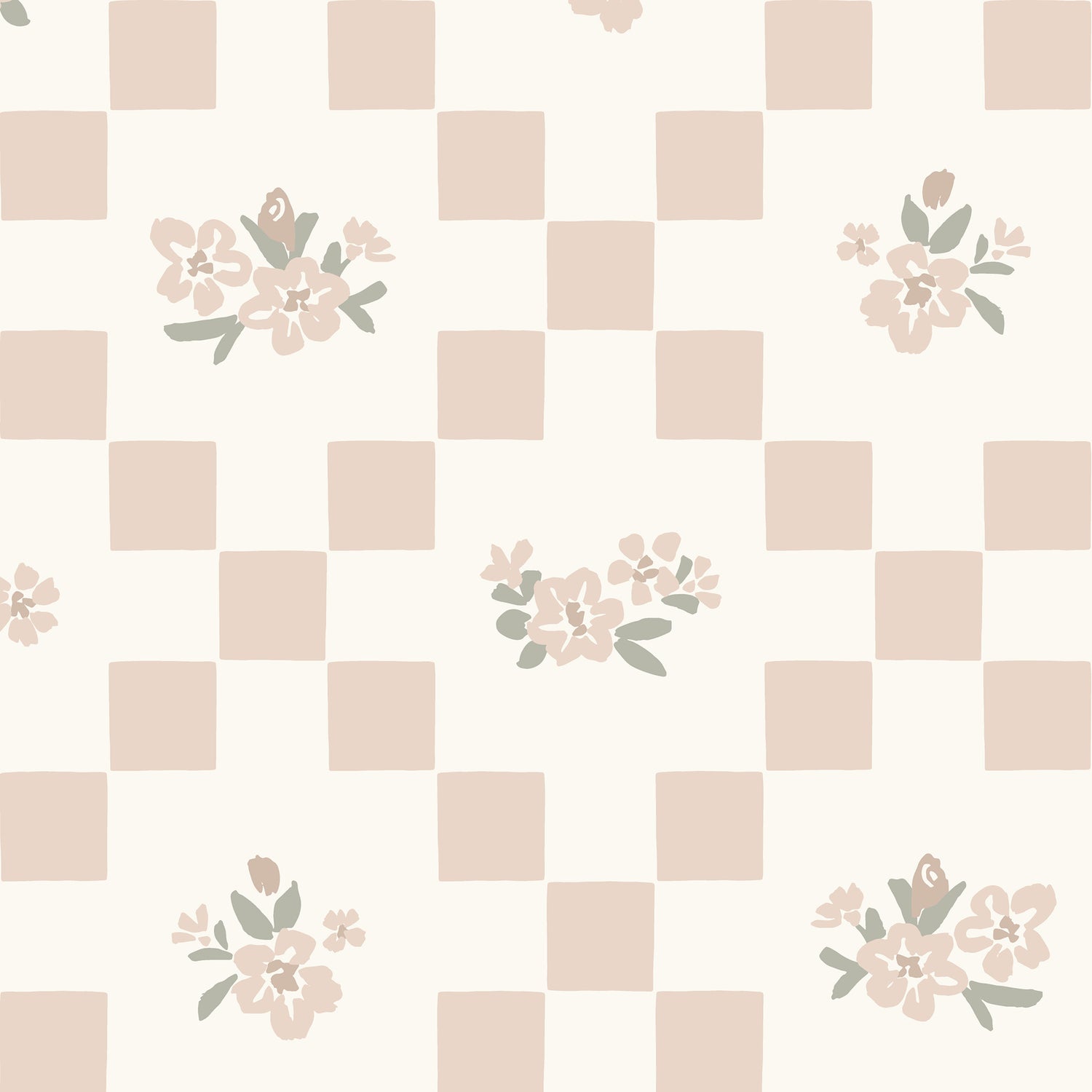 Vintage Bloom Mosaic Wallpaper in Soft Baby Pink shown close up.
