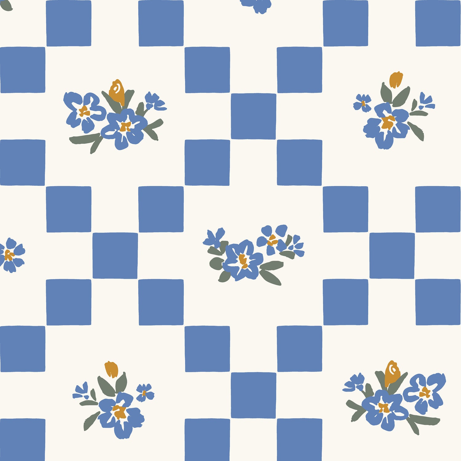 Vintage Bloom Mosaic Wallpaper in Summer Blue shown close up.