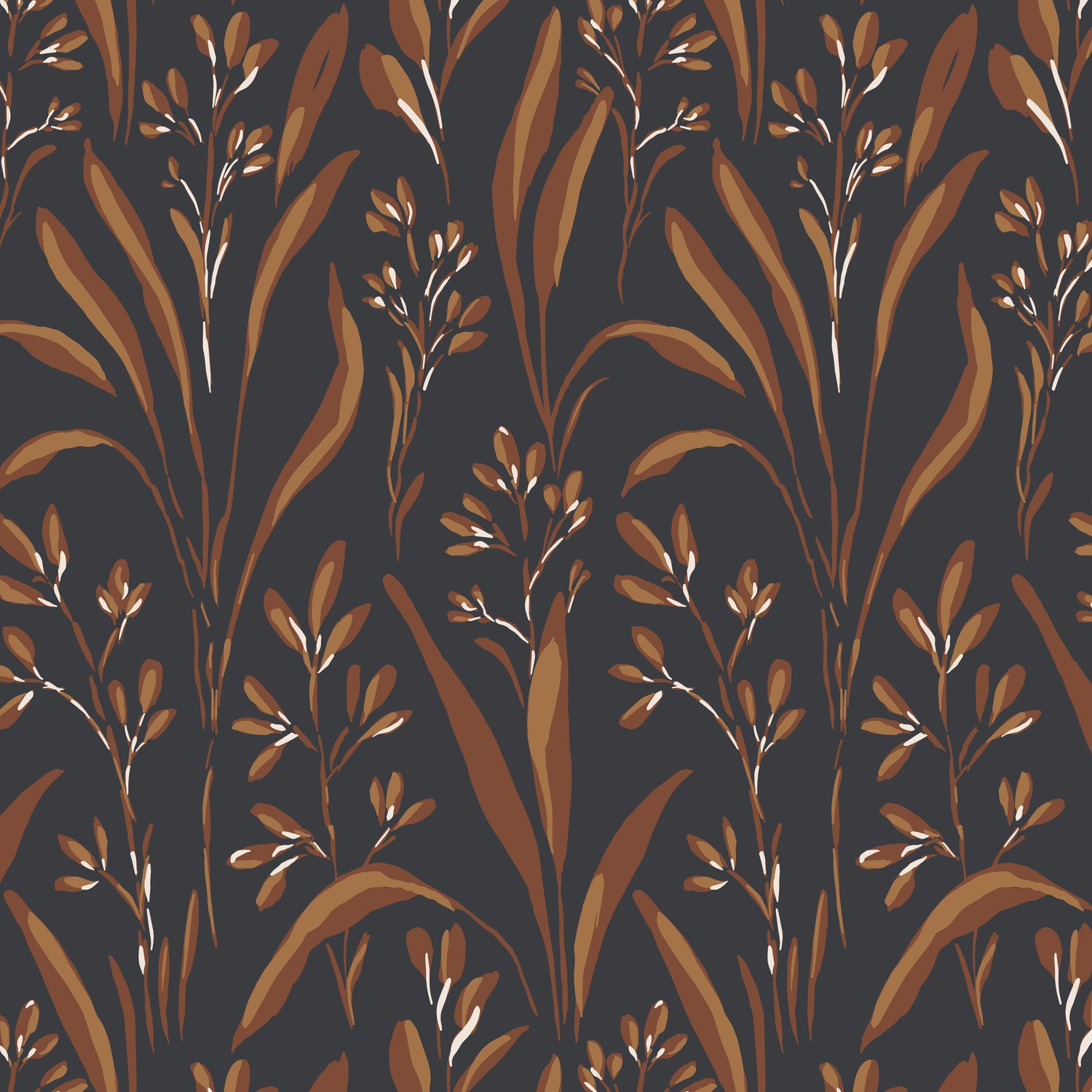 Vintage Grass Wallpaper in Charcoal Brown in a closeup view
