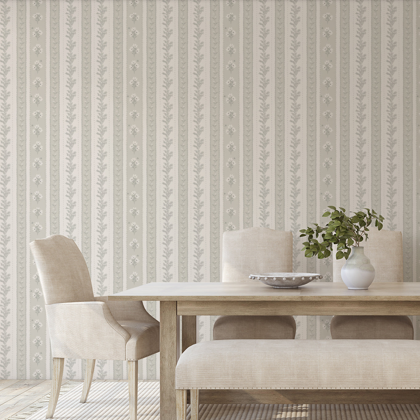 Vintage Stripes in Pebble Walk shown in a dining room.