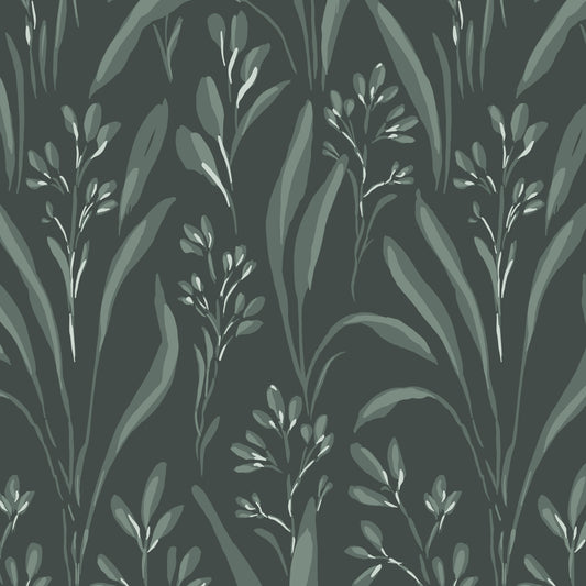 Vintage Grass Wallpaper in Deep Forest in a closeup view
