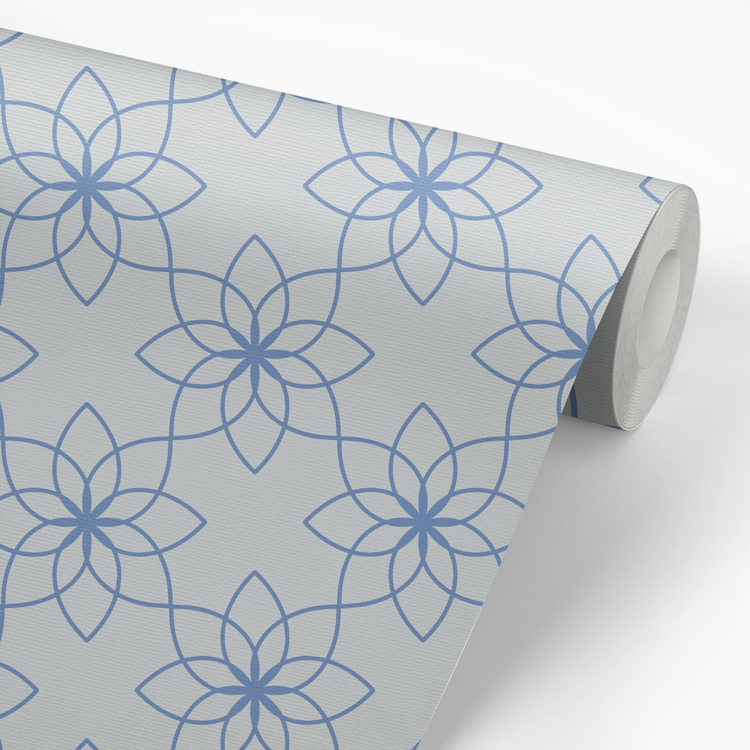 Floral Tile Wallpaper in Royal Blue shown on a wallpaper roll.