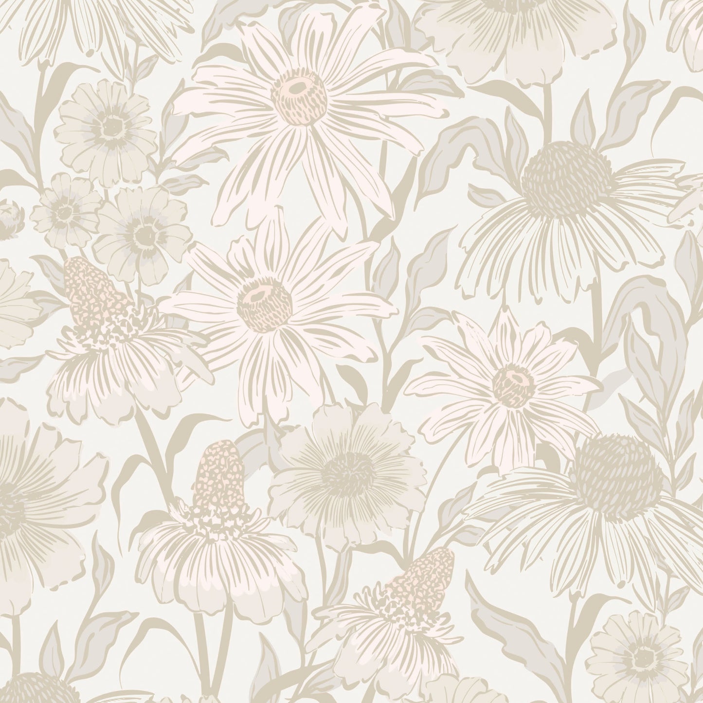 Floral pattern with daisies and coneflowers on a light background