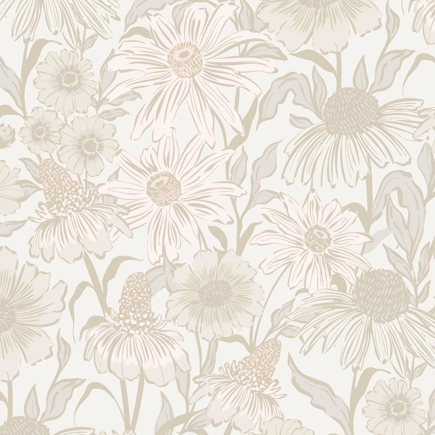 Floral pattern with daisies and coneflowers on a light background
