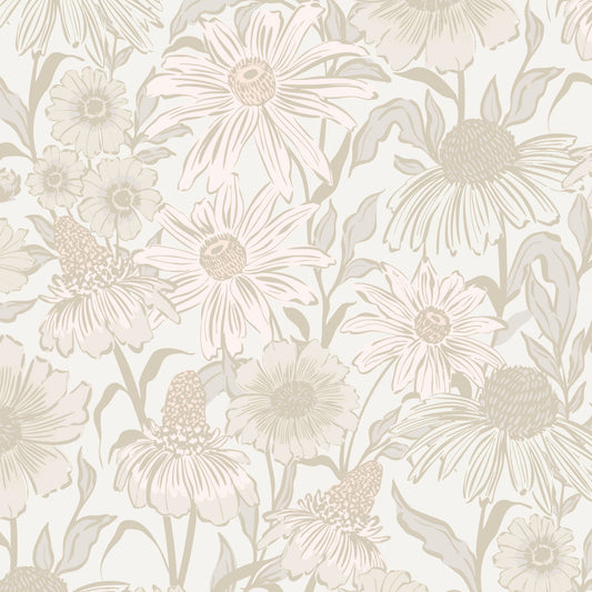 Floral pattern with daisies and coneflowers on a light background
