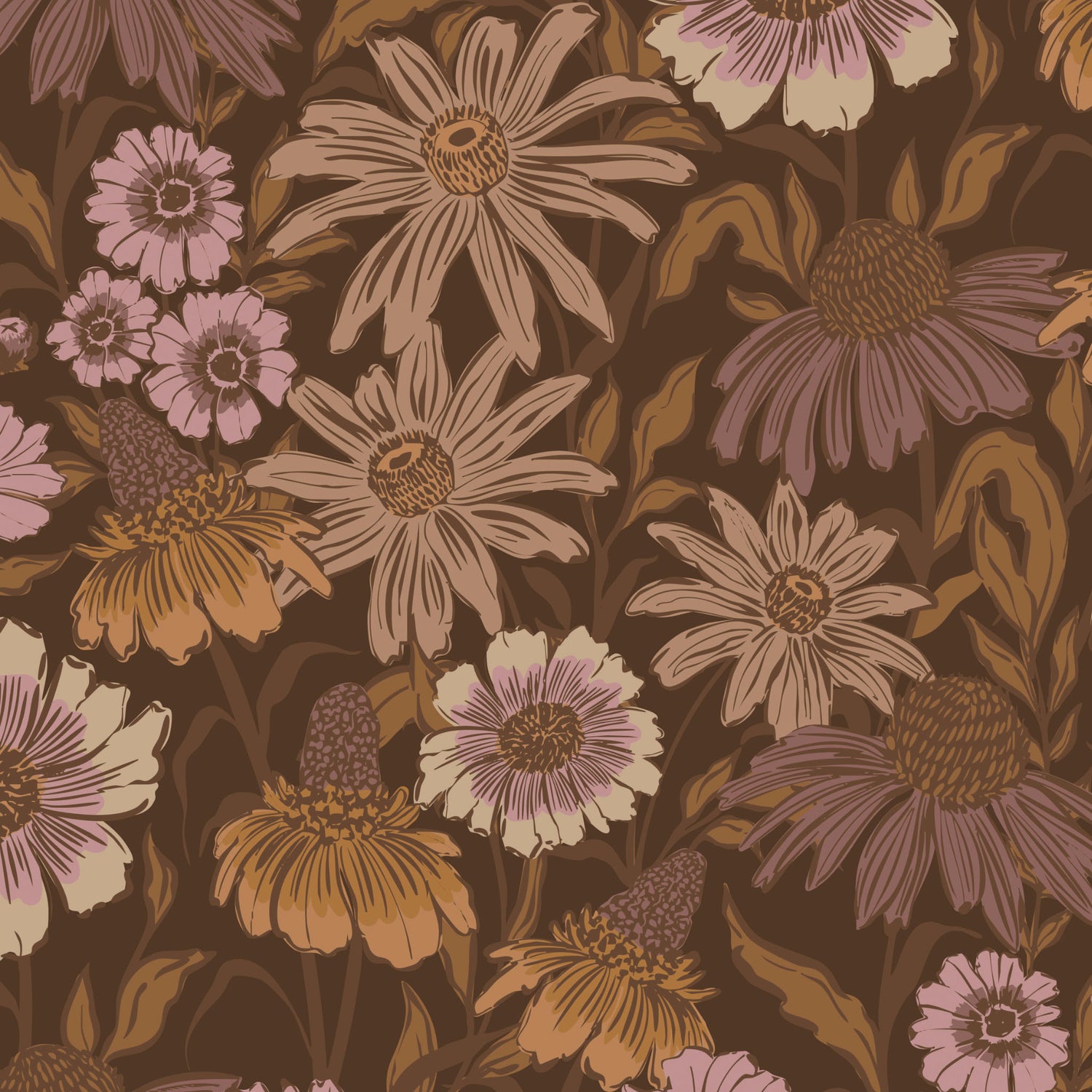 Floral pattern with flowers on a brown background