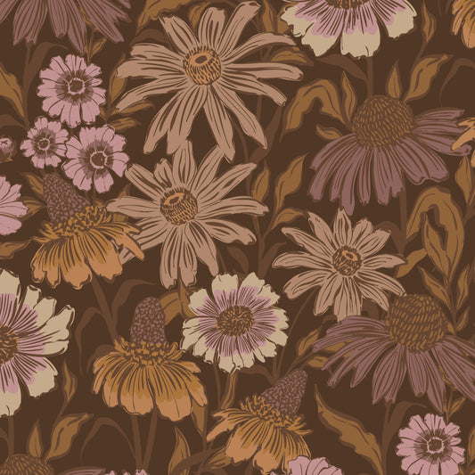 Floral pattern with flowers on a brown background