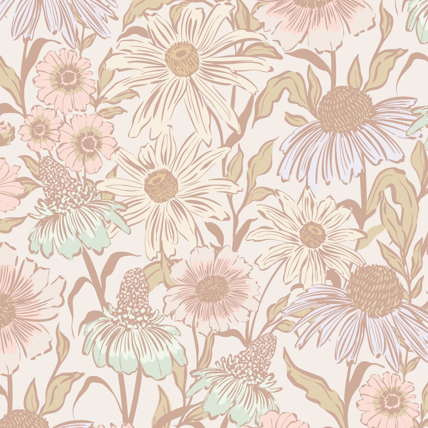 Floral pattern with pink flowers on a light background