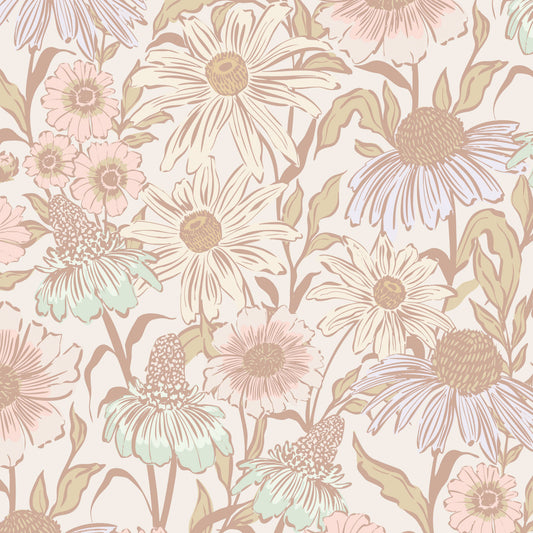 Floral pattern with pink flowers on a light background