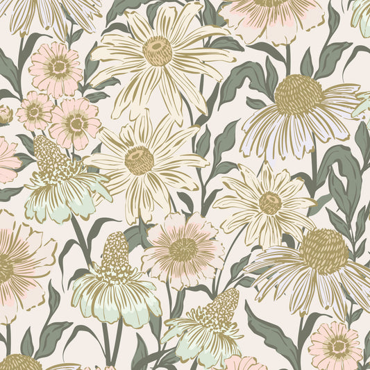 Floral pattern with flowers and leaves on a light background