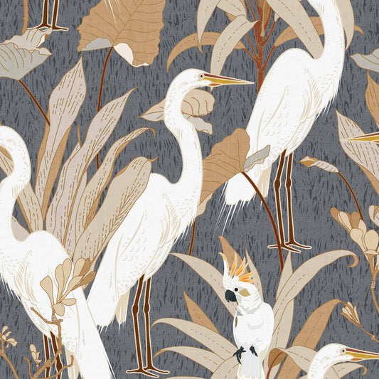 Designed with an eye-catching flair of animals and class, Cranes and Cockatoo Wallpaper - Denim Blue encaptures tasteful luxury. This exclusive wallpaper features a sophisticated design of cranes and cockatoos, perfect for bringing a sense of refinement and elegance to your home.