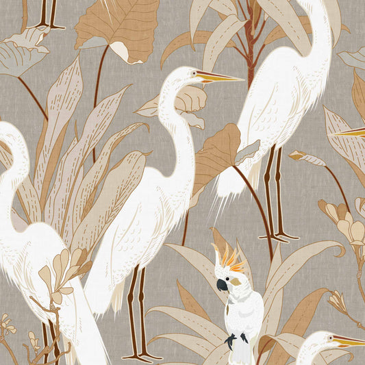 Designed with an eye-catching flair of animals and class, Cranes and Cockatoo Wallpaper - Gray encaptures tasteful luxury. This exclusive wallpaper features a sophisticated design of cranes and cockatoos, perfect for bringing a sense of refinement and elegance to your home.