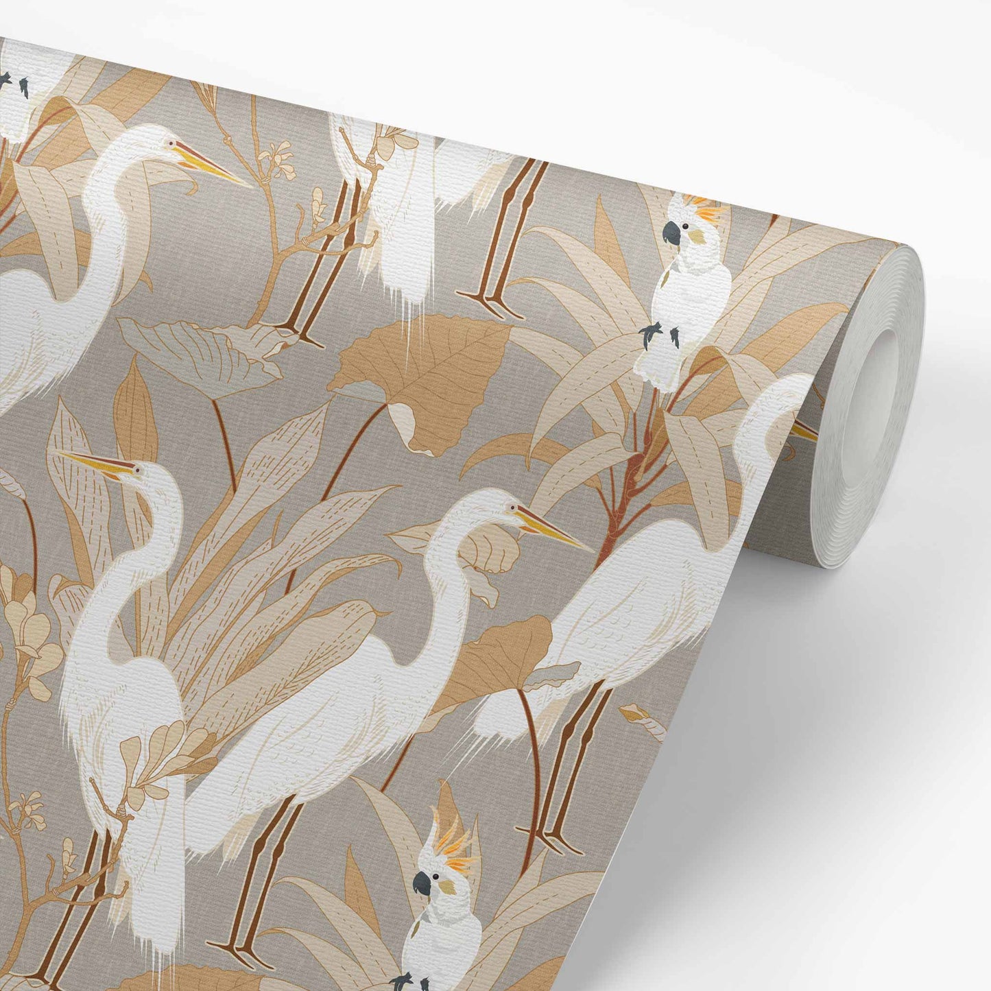 Designed with an eye-catching flair of animals and class, Cranes and Cockatoo Wallpaper - Gray encaptures tasteful luxury. This exclusive wallpaper features a sophisticated design of cranes and cockatoos, perfect for bringing a sense of refinement and elegance to your home.