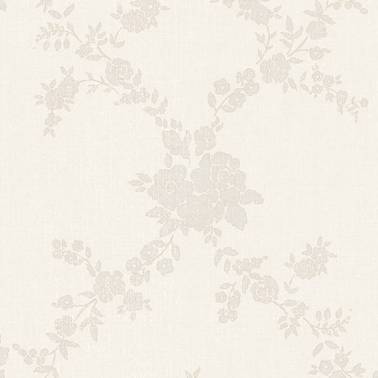 Vining Wild Roses Wallpaper in the color cream shown up close.