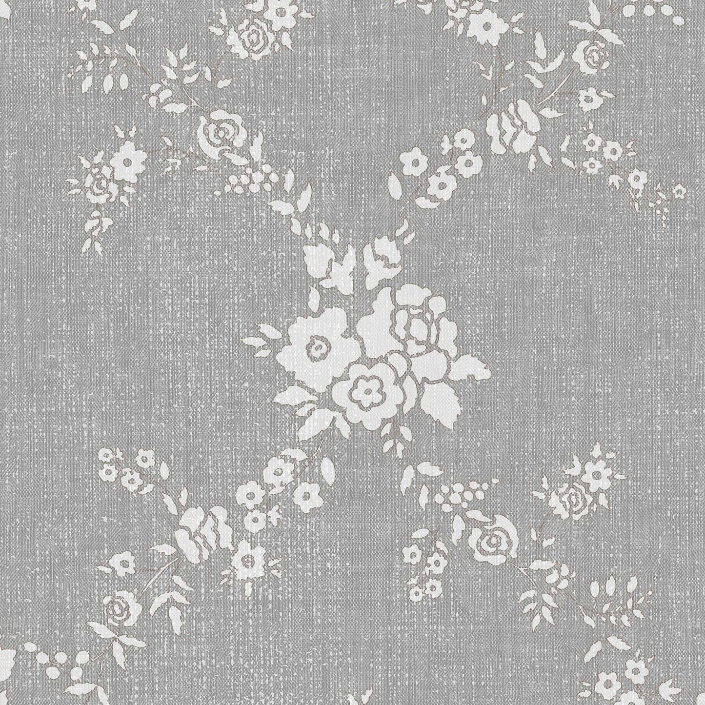 Vining Wild Roses Wallpaper in Gray shown up close.