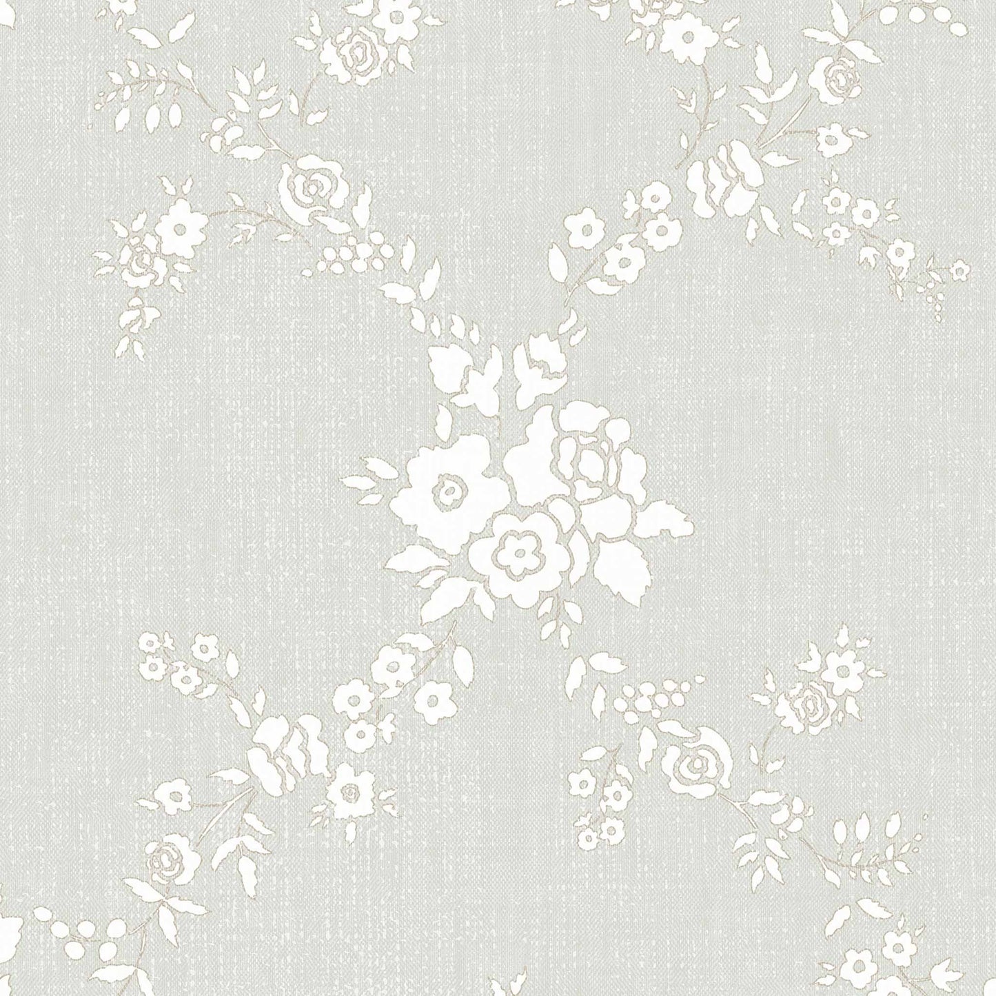 Vining Wild Roses Wallpaper in Light Gray shown up close.