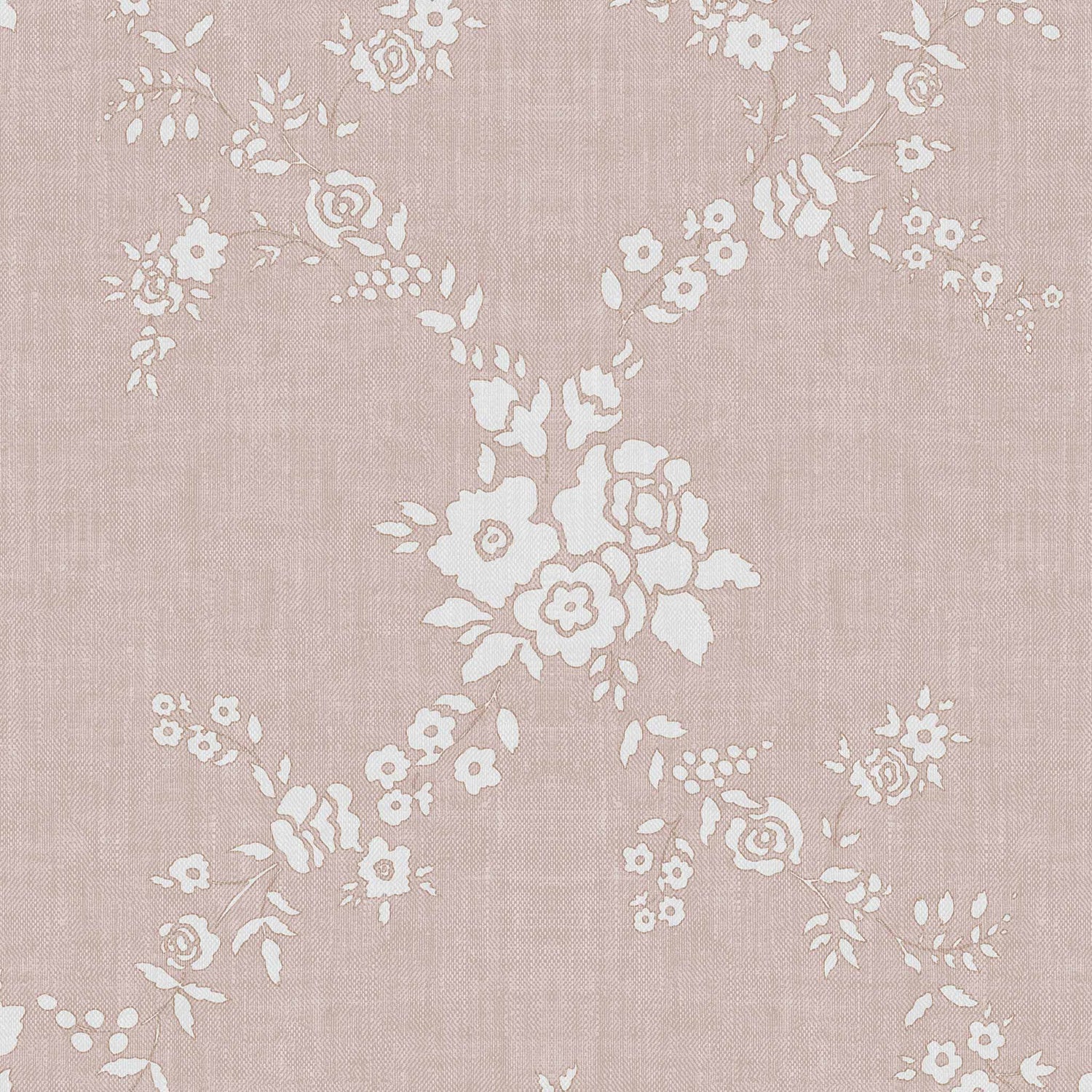 Vining Wild Roses Wallpaper in Rose shown up close.