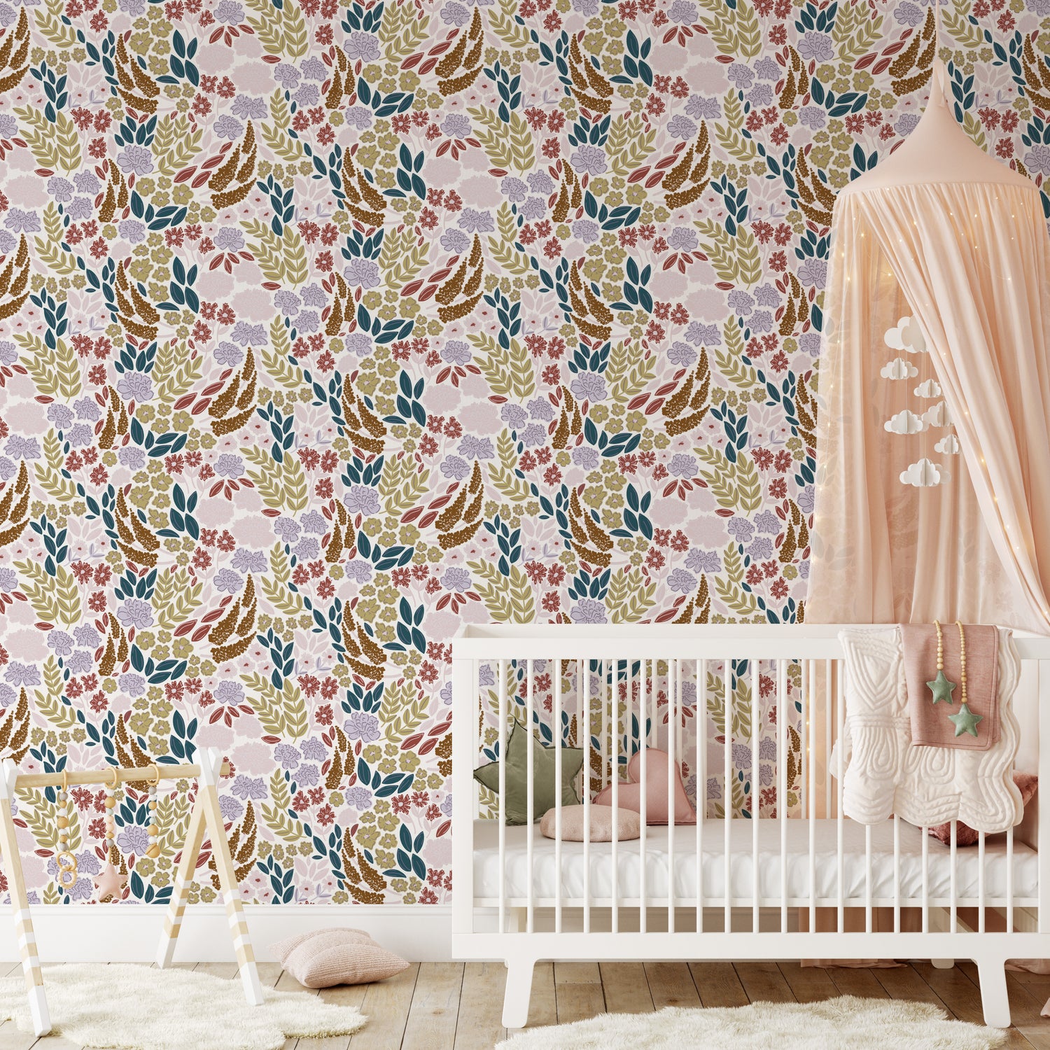 Add natural beauty to your home with Wildflower Waltz Wallpaper - Fall Berry. The stunning array of botanical and wildflowers creates a peaceful and welcoming atmosphere shown in a full size image.