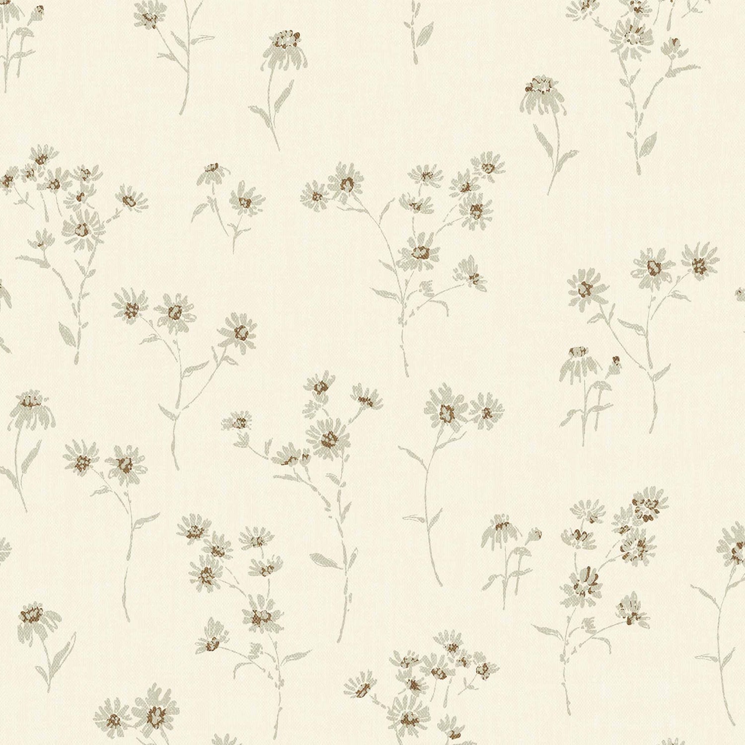 Scattered Wildflowers Wallpaper in Butter shown up close.